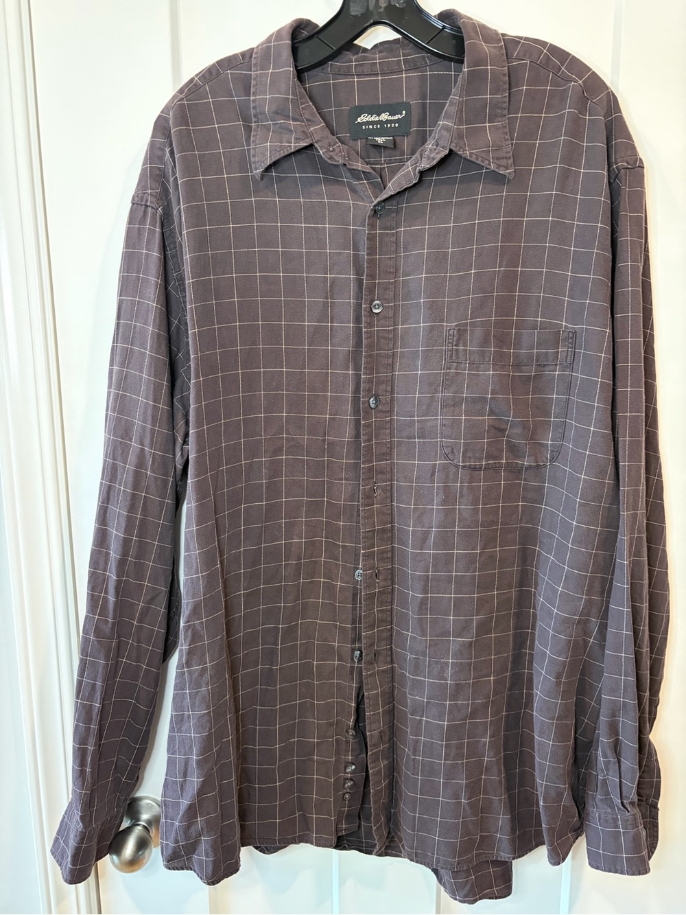 Eddie Bauer Men’s Brown Windowpane Plaid Button-Down Shirt